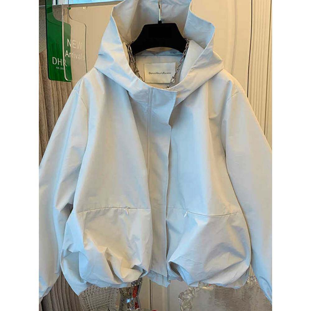 大帽衣码高级感超好看冲锋女春秋2024款新胖m7781LYTm欧货短款连