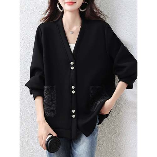 2025春秋新款爆上黑码色B127912开外套大女装胖mm欧衫货独特超好