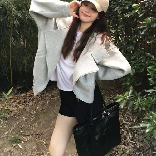 慵懒风复古双链VKD开休衫连帽卫衣外套女百秋冬季新款宽松闲拉搭