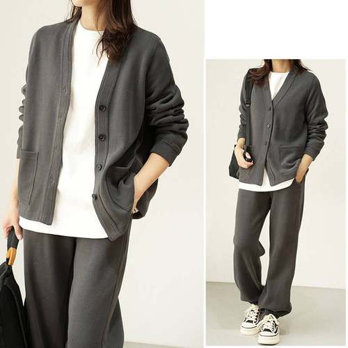 女士迷你绒卫衣店款开衫 气山V质82860宽松百搭领外套 东网春秋款