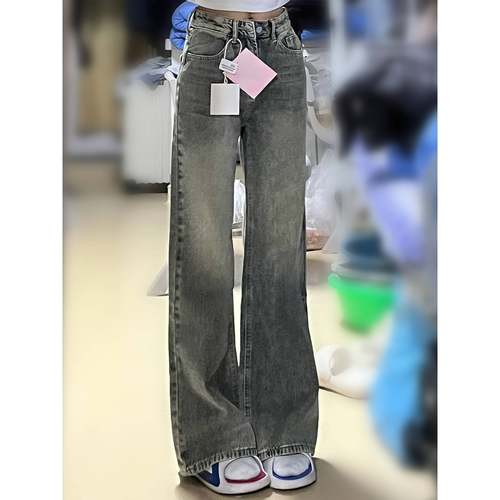 美式复古直牛仔松裤女秋季新款妹妹mm高腰胖遮FUQ胯宽显瘦阔腿筒