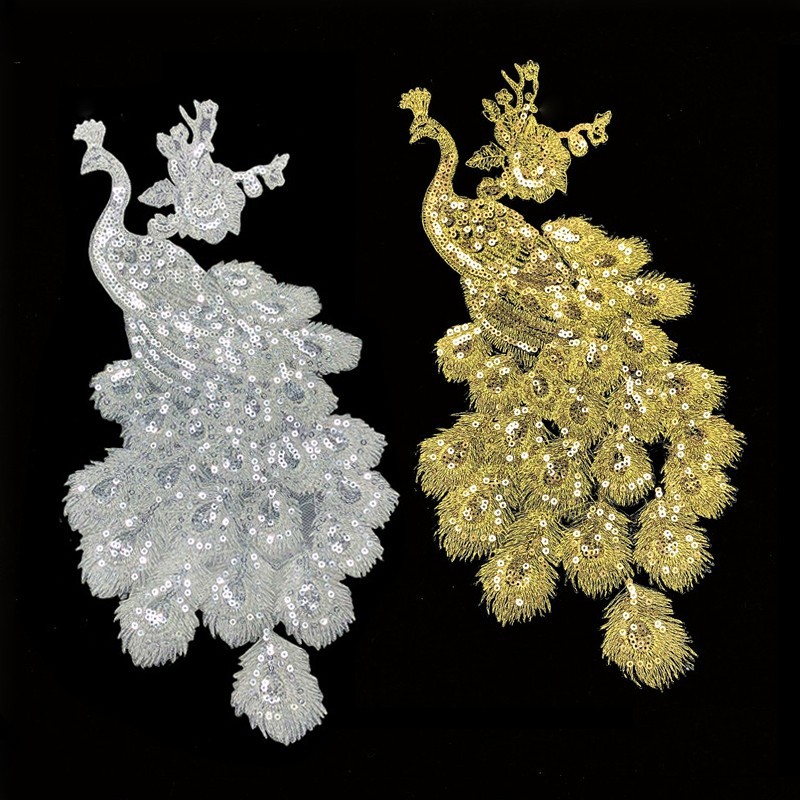 补丁高端服装辅料配件破洞修补神器贴衣服的图案金丝孔雀刺绣定制