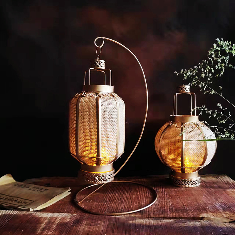 中式复古铁艺灯笼摆件家居桌面装饰古风烛台风灯怀旧拍照道具灯笼
