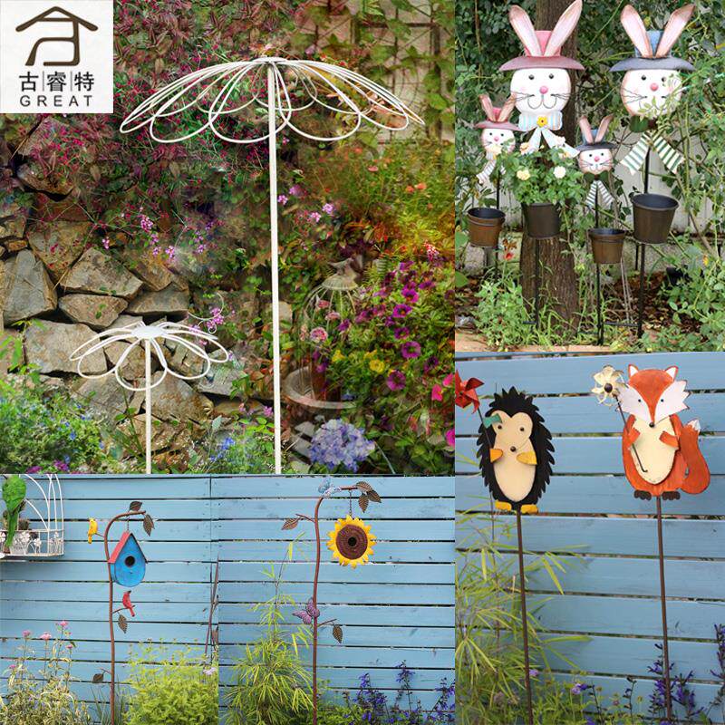 户外庭院铁艺雨伞形铁线莲爬藤架子支架动物花插花园打造布置装饰