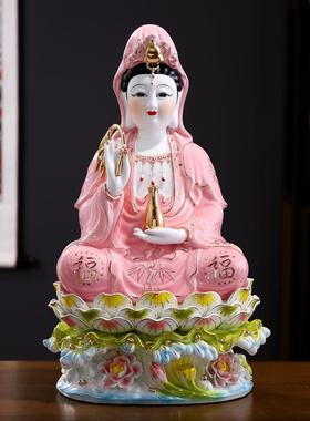 新款陶瓷坐莲南海观音菩萨佛像客厅家用供奉观世音菩萨神像摆件