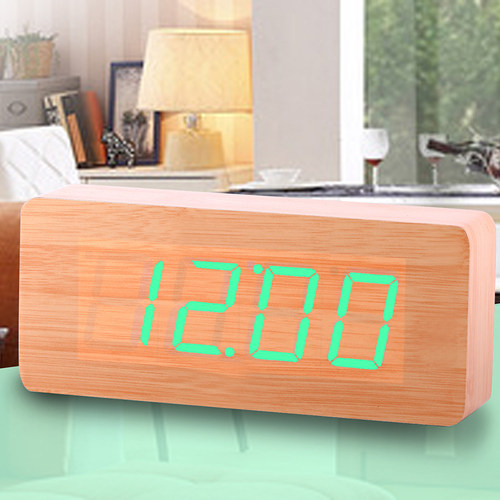 包邮闹钟创意静音现代夜光电子时钟时尚木头钟表座钟个性学生床头