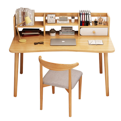 书桌书架一体简易出租屋电脑桌台式卧室办公桌家用学生写字小桌子