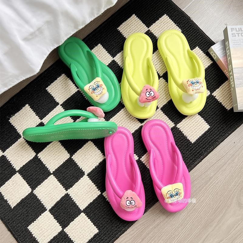 系可爱卡通糖果感色夹日脚拖底春夏季女生踩屎软外穿人字拖沙滩拖