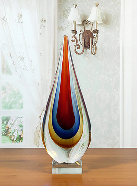 手工吹制琉璃工艺品摆件现代简约水滴造型家居饰品客厅书房陈设