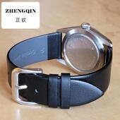 适用头层真牛皮超薄平纹表带黑棕色金扣灰色里皮防汗半包边表带