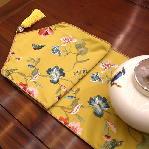 中式刺绣桌旗现代茶几桌旗欧式床旗茶几布玄关电视柜饰布