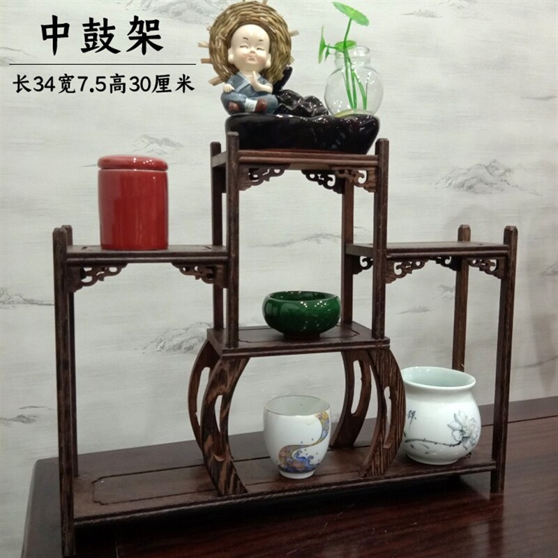 鸡翅实木雕博古架小型紫砂茶壶展示架子多宝阁桌