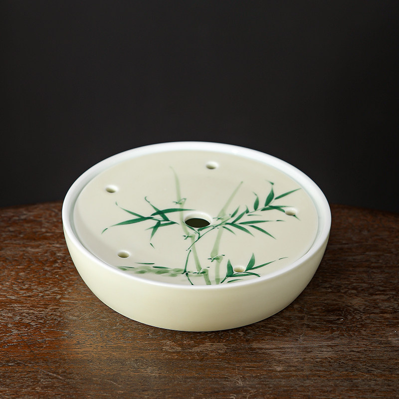 纯手绘翠釉绿竹茶海沥水盘新储水盘功夫茶具茶盘