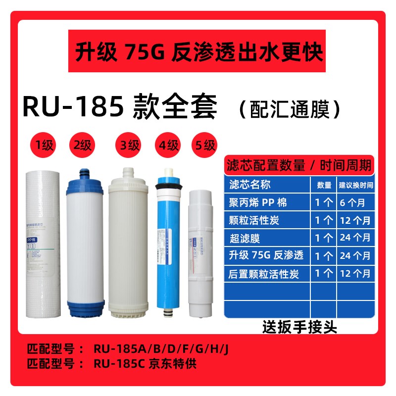 沁园净水器滤芯ro185通用ru185j沁园净水机滤芯505a配件ro膜pp棉