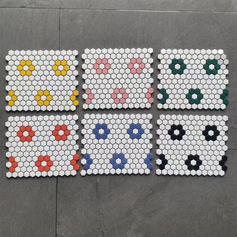 定制小六角拼花地砖背景墙u吧台柱子厨房卫生间阳台拼花陶瓷马赛