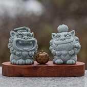 国潮招财进宝一对车内装 饰创意风狮爷香薰炉汽车内饰品车载摆件