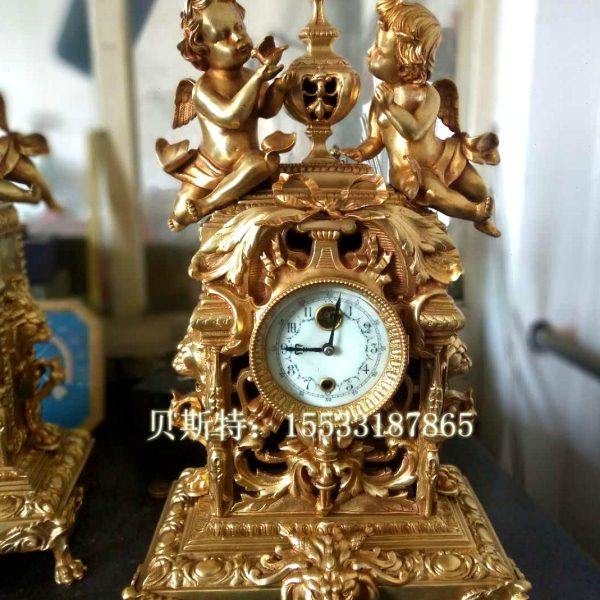 钟表纯铜金色老式机械报时座钟家居欧式西洋软装摆钟创意游丝摆钟