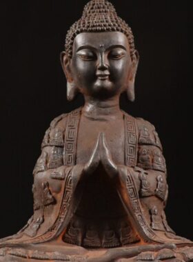 铁器仿古纯铁 民俗怀旧千衣佛坐像 中式复古陈设文玩摆件摆饰收藏