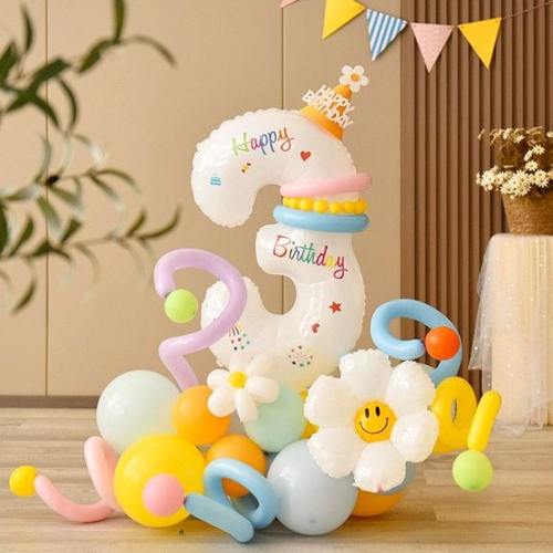 网红儿童生日数字气球立柱铝膜宝宝周岁男孩女孩派对场景装饰布置