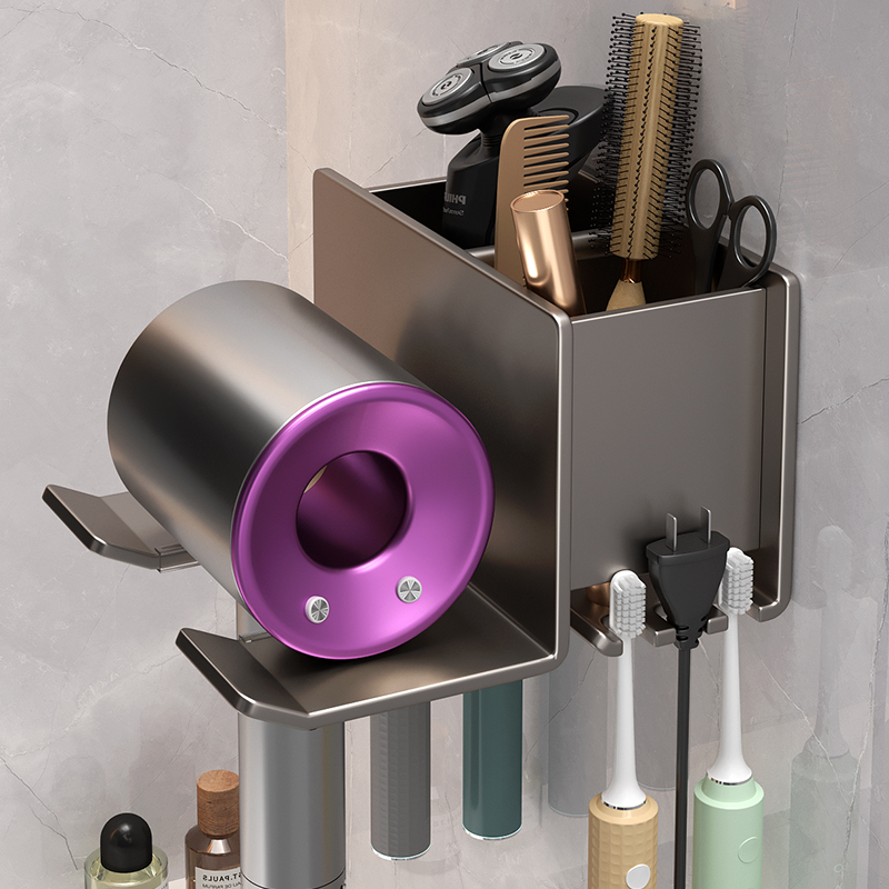 吹风机支架免打孔家用壁挂式牙A刷一体架风筒置物架卫生间收纳支