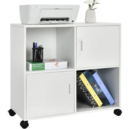 木质办公打印机文件柜矮柜桌边工作台财务室储物柜带轮可移动
