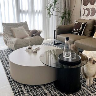 居心屋大小圆茶几家用简约圆形创意小户型边几客厅钢化玻璃整装