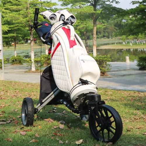 新款高尔夫球包车多功能手推车三轮拉车可折叠带雨伞架万向轮球车