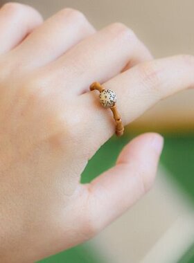 新中式天然和田玉戒指女指环核桃竹节尾戒文玩汉服国风配饰