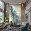 覆式 别墅挑空客厅玄关定制现代轻奢板材 楼岩板电视背景墙新中式