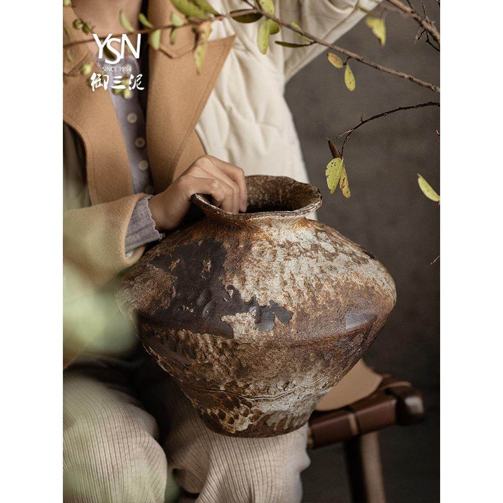 陶瓷花瓶粗陶罐瓶插干花复古手工民宿酒店玄关侘寂风高级感大摆件,家居饰品,家饰软装搭配套装,淘宝优惠券,粉丝福利购,淘宝优惠卷