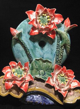 陶瓷工艺品摆件 玉璧荷花 平安如意  石湾公仔 家居饰品客厅摆设