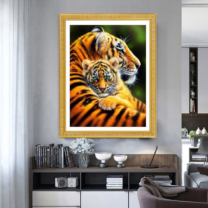 钻石画满钻新款老虎母子点钻贴钻钻石绣水钻十字绣欧式粘钻画手工