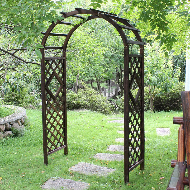 拱门花架爬藤架木质拱形防腐碳化木户外庭院葡萄架月季实木花园门
