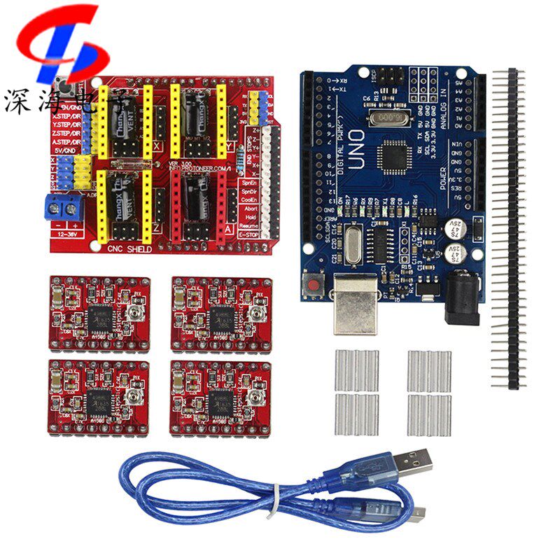 3D打印机uno V3控制板cnc shield 4个a4988雕刻机电机驱动套件