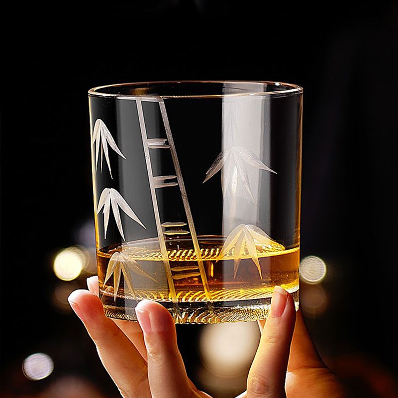 玻璃底部网格大号冰球大方冰块杯古典威士忌鸡尾酒杯家用洋酒杯