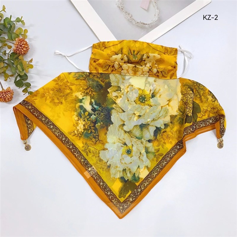 薯莨纱磁吸扣面罩口罩雪纺渐变布料印花雪纺古风面料防晒面纱口罩