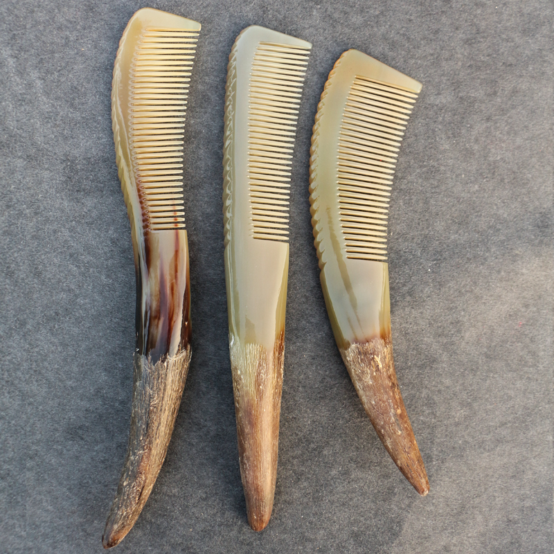 天然白牛角按摩梳子静电密细齿珍藏版自然手柄养发梳 长~0M