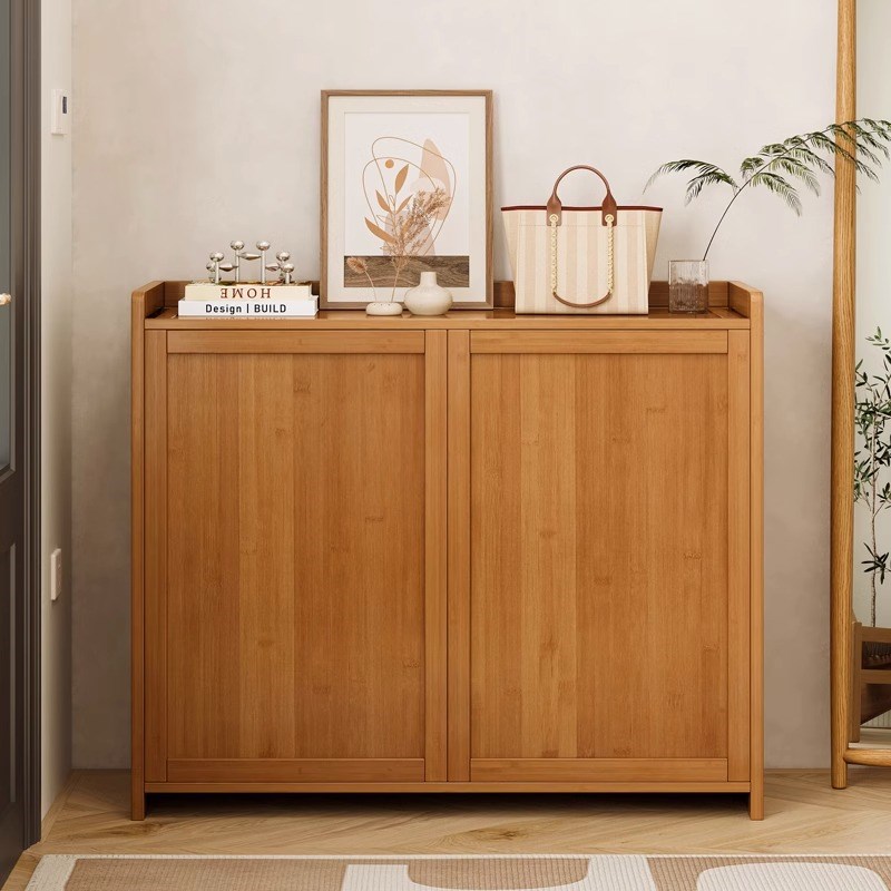 原木风茶色实木鞋柜家用门口2023新款爆款大容量分层隔断防尘鞋架