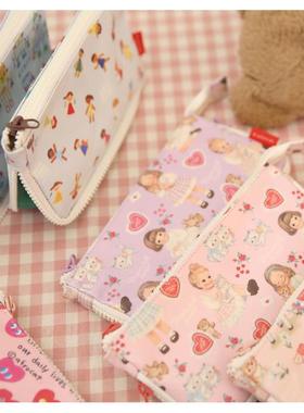 韩国afrocat可爱甜美洋娃娃卡通拉炼 炼 ??ins风防水性笔袋大容量