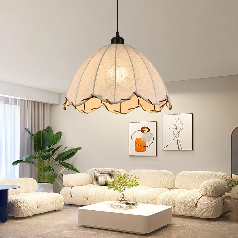 复古乡村田园客厅棉麻布吊灯侘寂风茶室餐厅吧台书房阁楼斜顶吊灯