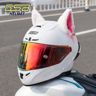 gsb361gt摩托车头盔女夏季猫耳朵白色机车四季通用3C认证骑行全盔