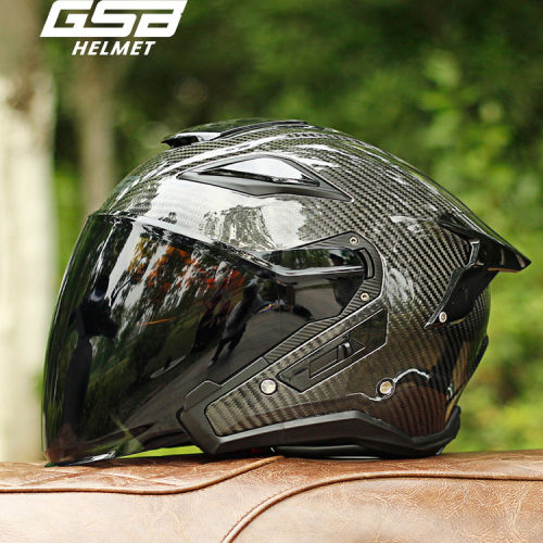 GSB S278摩托车头盔碳纤维双镜片半覆式四分之三机车摩旅安全半盔