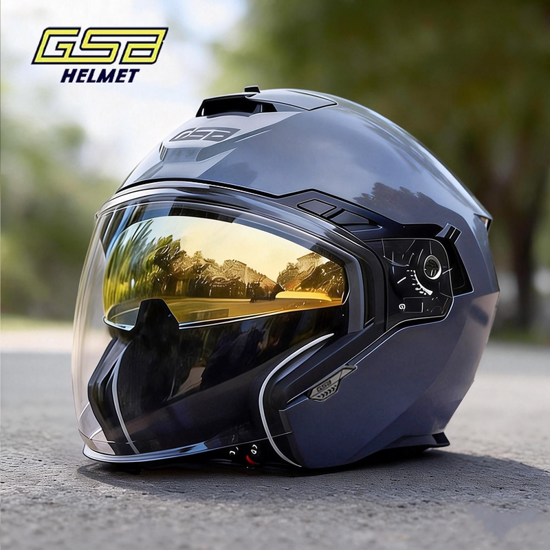 GSB263摩托车头盔3C认证骑行半盔男女情侣双镜片电动车四分之三盔