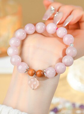天然水晶粉晶大n颗粒单圈手链马粉小花清新桃粉色女款手串饰品