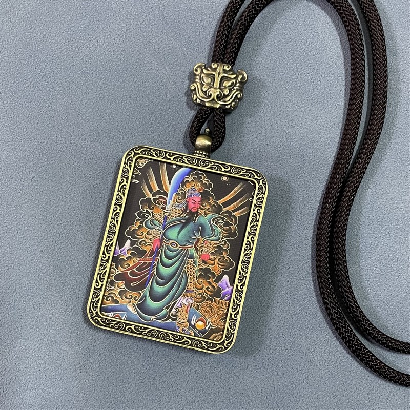唐卡 关公唐卡i 吊坠项链景区武财平安招财配饰纪念品关二爷吊牌