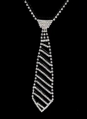 欧美跨境热销镶钻项饰女个性w夸张设计感水钻领带潮流水晶项链饰