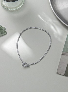 欧美ins酷潮冷淡风项饰 小众时尚个性银色满钻T链条锁骨链项链女