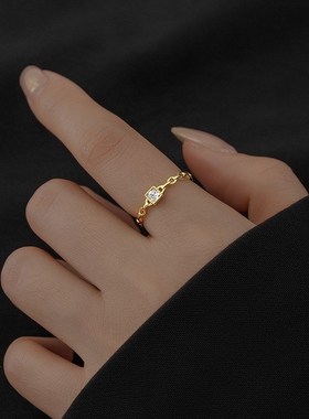 S925银简约小方糖链条戒指女小众轻K奢开口食指环ins潮指戒