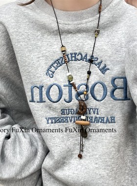 新款复古笑脸装饰吊坠项链小众设计百搭K配饰古着多元素项链毛衣