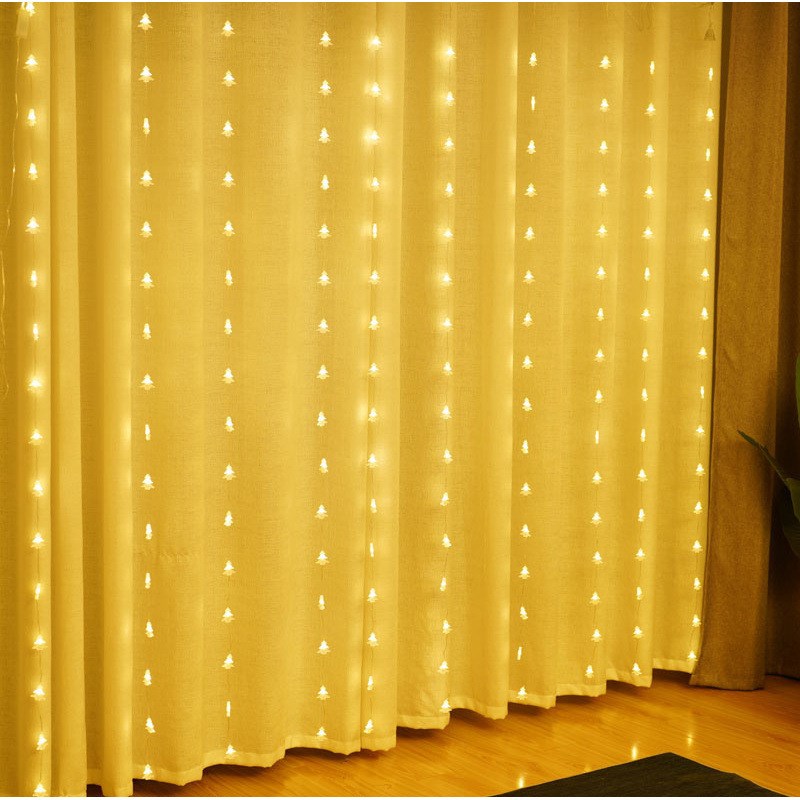 皮线窗帘灯卧室灯串leqd圆珠五角星星闪灯节日圣诞创意氛围窗帘灯